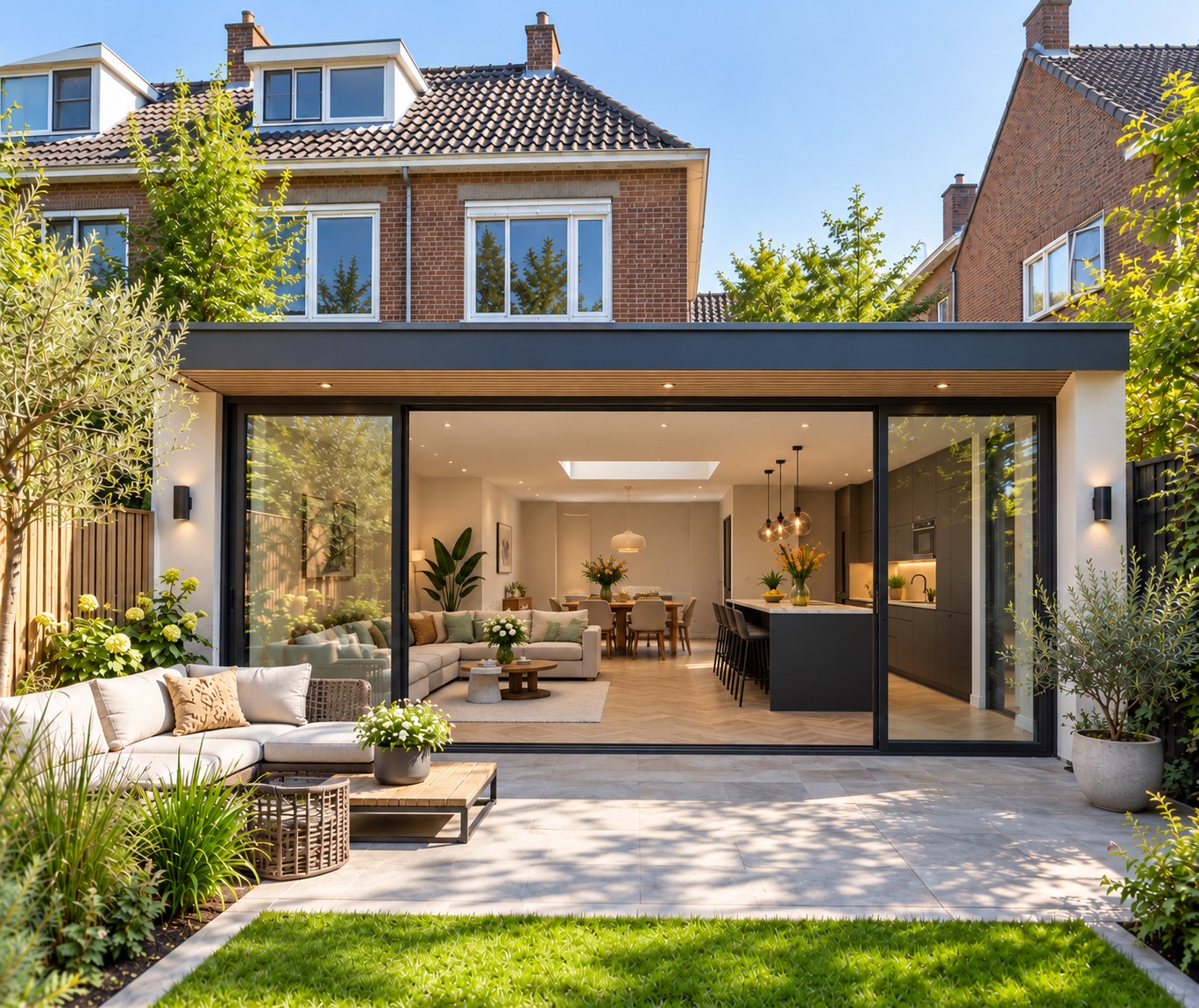 Moderne uitbreiding en hoogwaardig afgewerkte woonruimte, sfeerbeeld